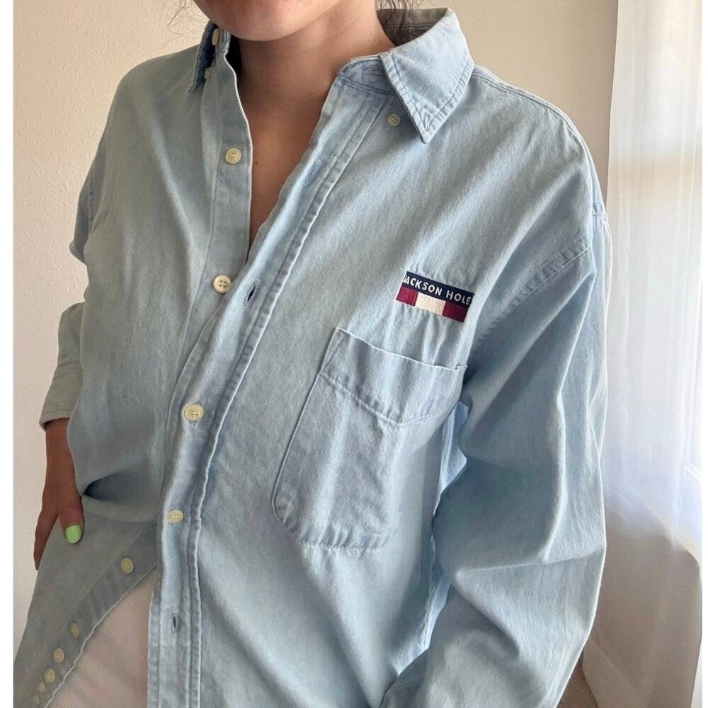 Vintage 90s Jackson Hole Denim Button Up collegiate outdoors granola gorpcore